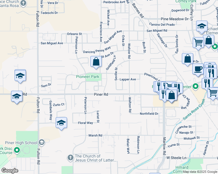 map of restaurants, bars, coffee shops, grocery stores, and more near 2010 Pioneer Way in Santa Rosa
