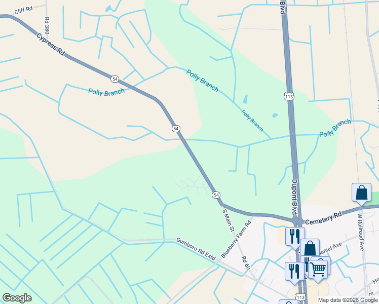 map of restaurants, bars, coffee shops, grocery stores, and more near 2875 Delaware 54 in Selbyville