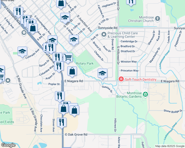 map of restaurants, bars, coffee shops, grocery stores, and more near 1685-1821 East Niagara Road in Montrose