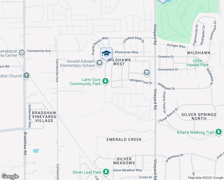 map of restaurants, bars, coffee shops, grocery stores, and more near 9848 Wildhawk West Drive in Sacramento