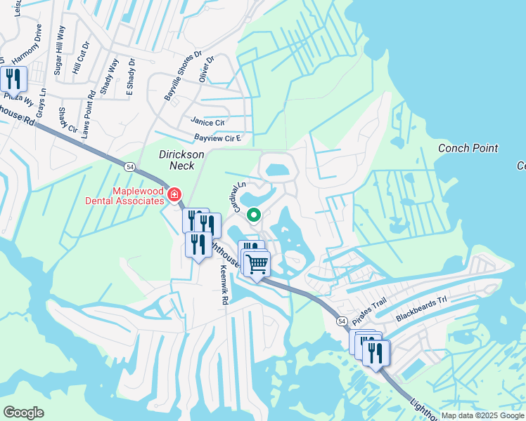 map of restaurants, bars, coffee shops, grocery stores, and more near 177 Mallard Lakes in Selbyville