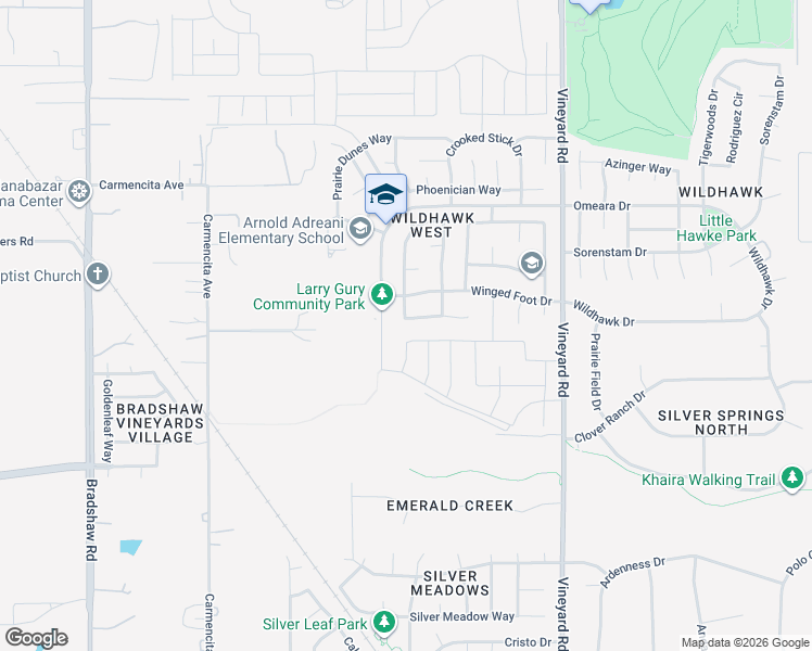 map of restaurants, bars, coffee shops, grocery stores, and more near 9848 Wildhawk West Drive in Sacramento