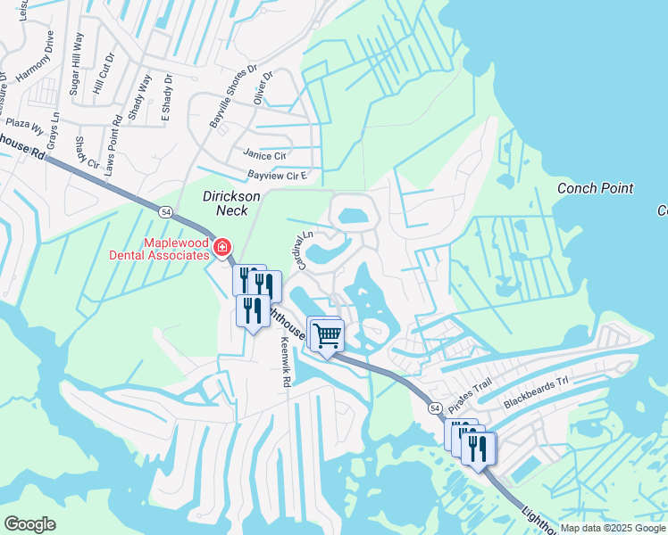 map of restaurants, bars, coffee shops, grocery stores, and more near 177 Mallard Lakes in Selbyville
