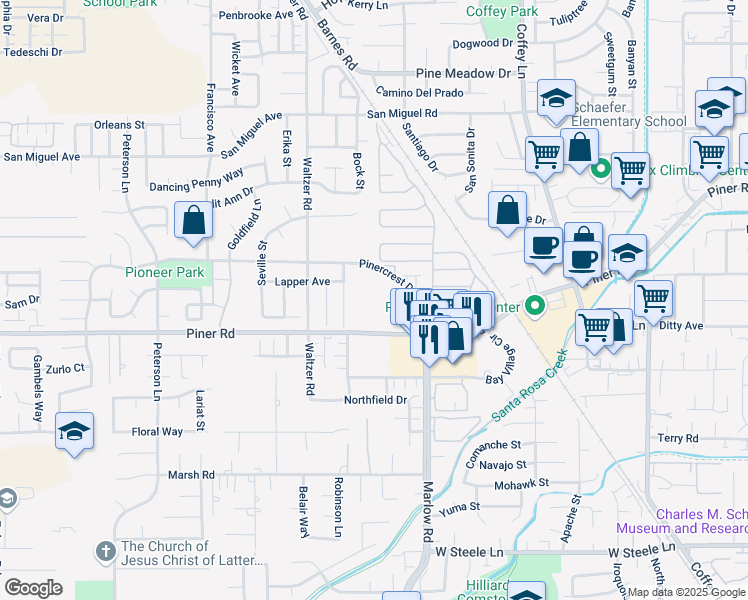map of restaurants, bars, coffee shops, grocery stores, and more near 2001 Piner Road in Santa Rosa