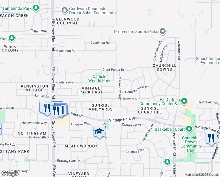 map of restaurants, bars, coffee shops, grocery stores, and more near 7944 Keith Winney Circle in Sacramento