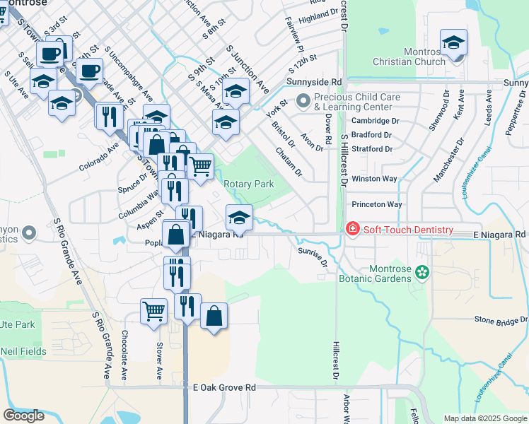 map of restaurants, bars, coffee shops, grocery stores, and more near in Montrose