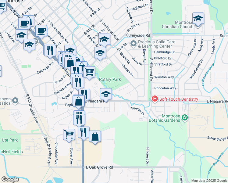map of restaurants, bars, coffee shops, grocery stores, and more near in Montrose
