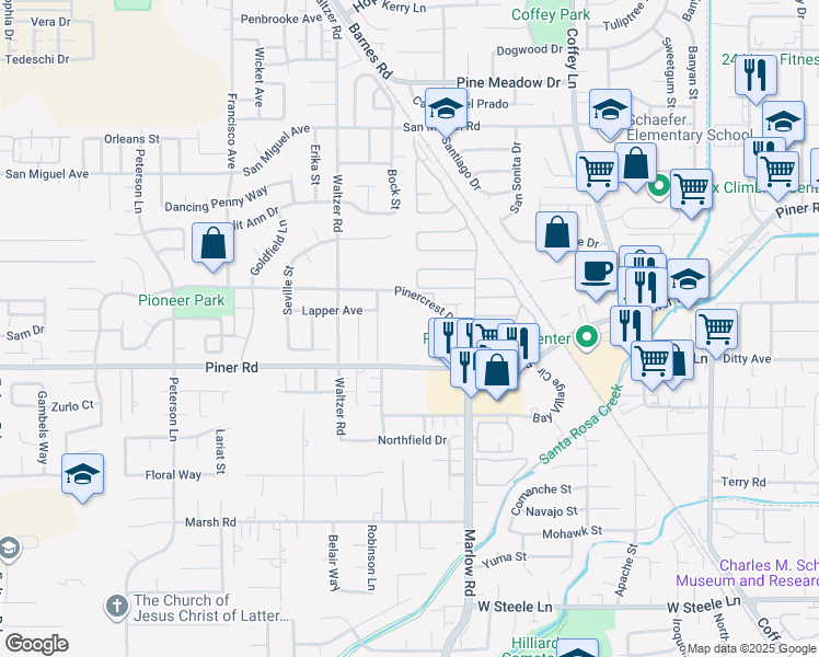 map of restaurants, bars, coffee shops, grocery stores, and more near 2001 Piner Road in Santa Rosa