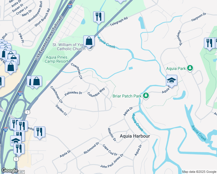 map of restaurants, bars, coffee shops, grocery stores, and more near 12 Signal Way in Stafford