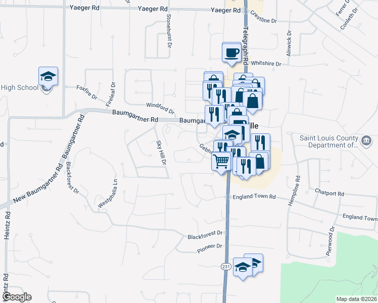 map of restaurants, bars, coffee shops, grocery stores, and more near 5738 Briarwood Estates Drive in St. Louis