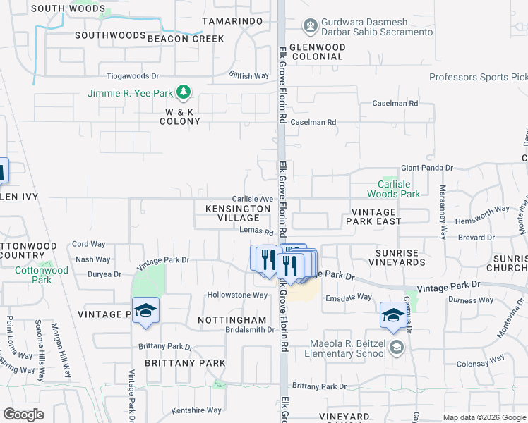 map of restaurants, bars, coffee shops, grocery stores, and more near 8898 Carlisle Avenue in Sacramento