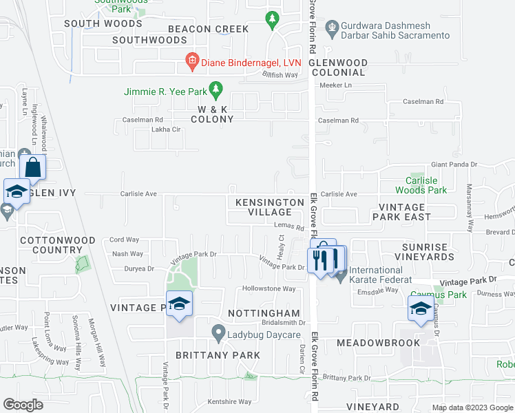 map of restaurants, bars, coffee shops, grocery stores, and more near 8829 La Margarita Way in Sacramento