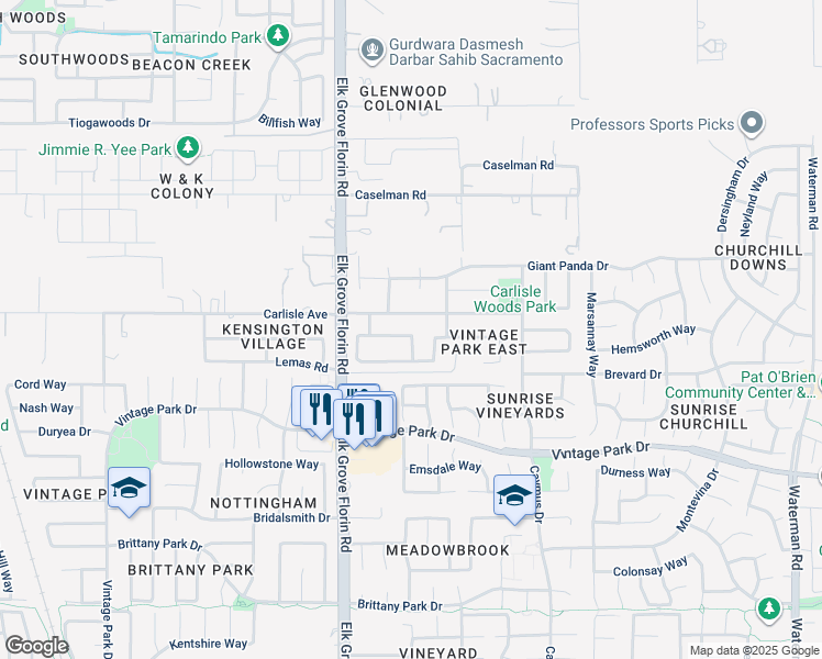 map of restaurants, bars, coffee shops, grocery stores, and more near 8945 Carlisle Avenue in Sacramento