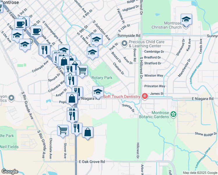 map of restaurants, bars, coffee shops, grocery stores, and more near in Montrose