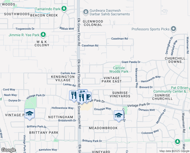 map of restaurants, bars, coffee shops, grocery stores, and more near 8945 Carlisle Avenue in Sacramento