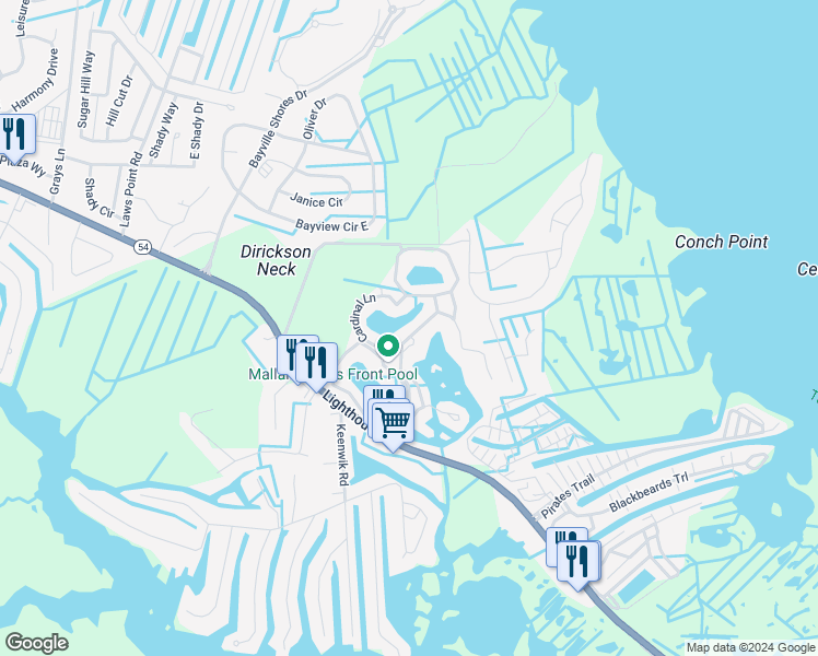 map of restaurants, bars, coffee shops, grocery stores, and more near 38395 Cardinal Lane in Selbyville
