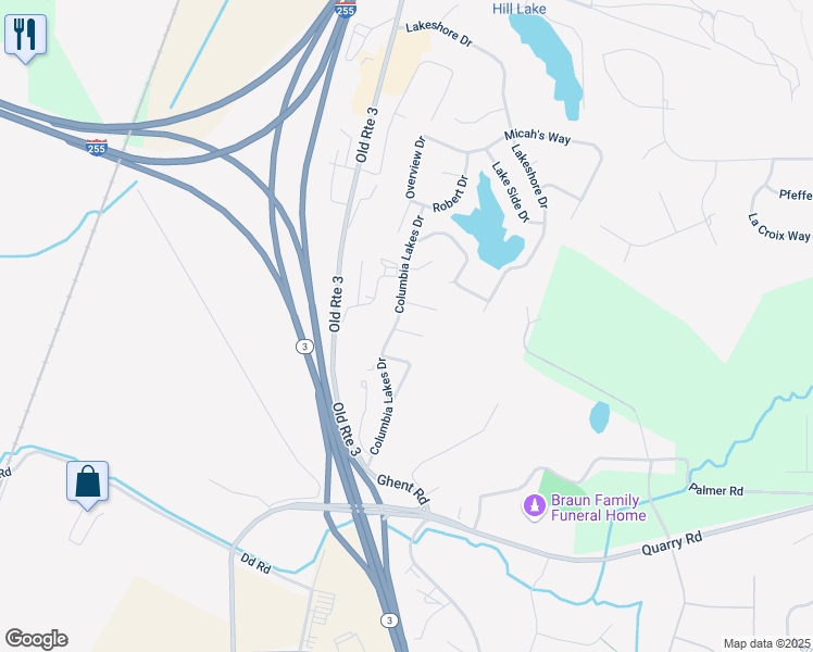 map of restaurants, bars, coffee shops, grocery stores, and more near 2613 Columbia Lakes Drive in Columbia
