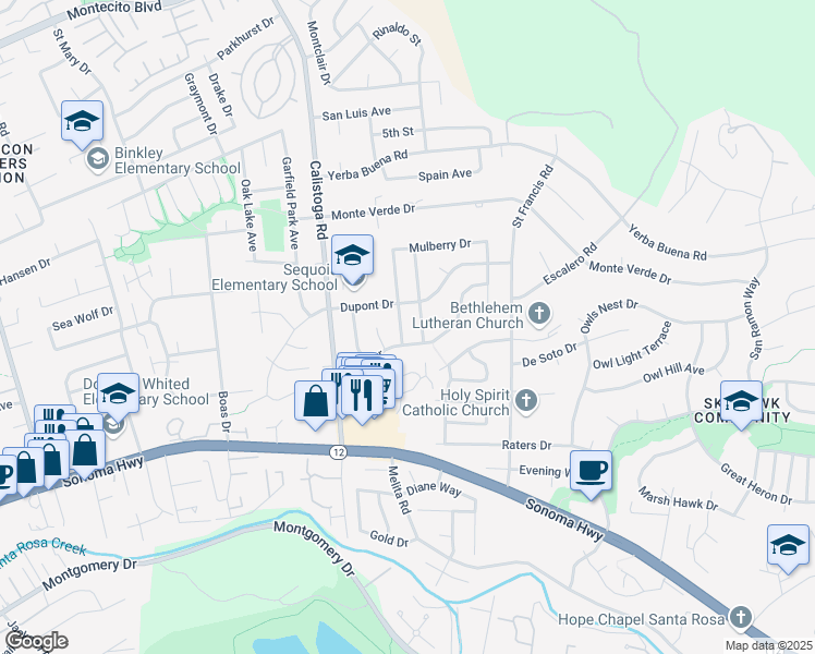 map of restaurants, bars, coffee shops, grocery stores, and more near 283 Beech Avenue in Santa Rosa