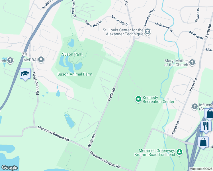 map of restaurants, bars, coffee shops, grocery stores, and more near 5250 Hollow Wood Court in St. Louis
