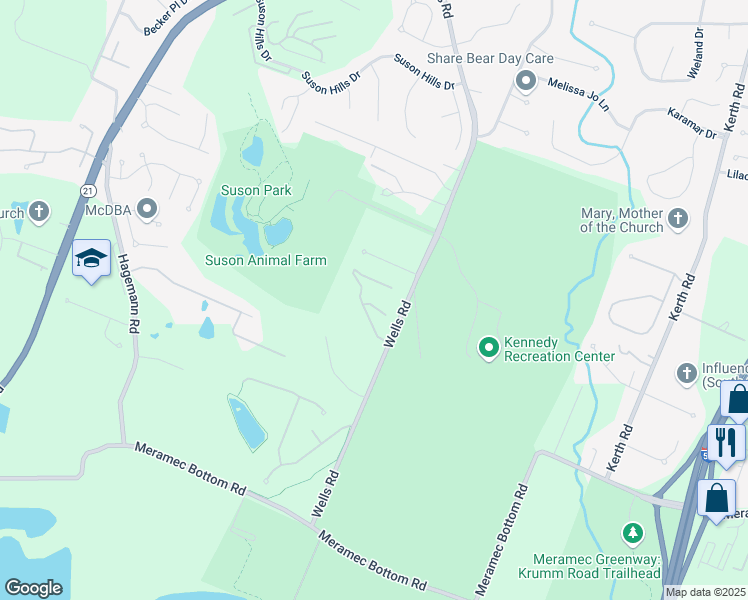 map of restaurants, bars, coffee shops, grocery stores, and more near 5174 Hollow Wood Court in St. Louis