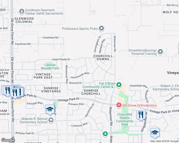 map of restaurants, bars, coffee shops, grocery stores, and more near 7944 Fincastle Court in Sacramento