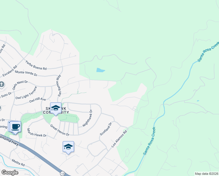 map of restaurants, bars, coffee shops, grocery stores, and more near 1598 Grayhawk Place in Santa Rosa