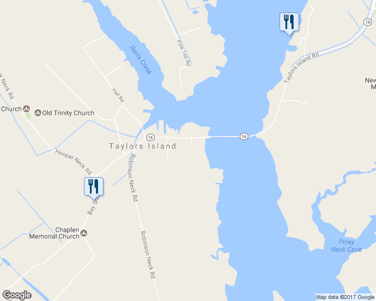 map of restaurants, bars, coffee shops, grocery stores, and more near 525 Taylors Island Road in Taylors Island