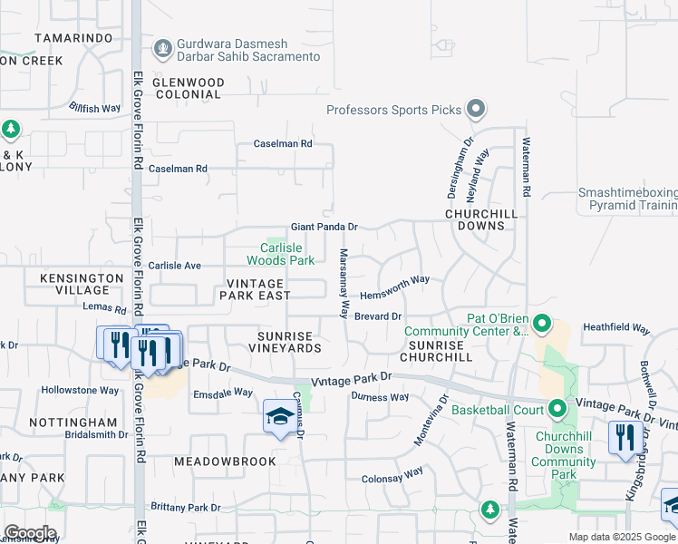 map of restaurants, bars, coffee shops, grocery stores, and more near 7956 Marsannay Way in Sacramento