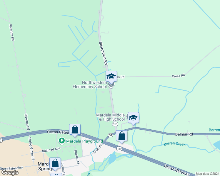 map of restaurants, bars, coffee shops, grocery stores, and more near 9975 Sharptown Road in Mardela Springs