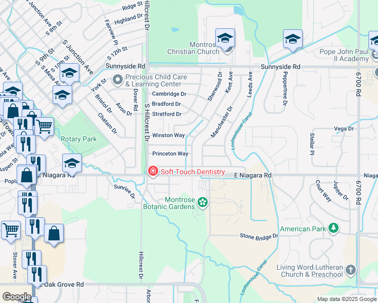 map of restaurants, bars, coffee shops, grocery stores, and more near 2052 Scarborough Way in Montrose