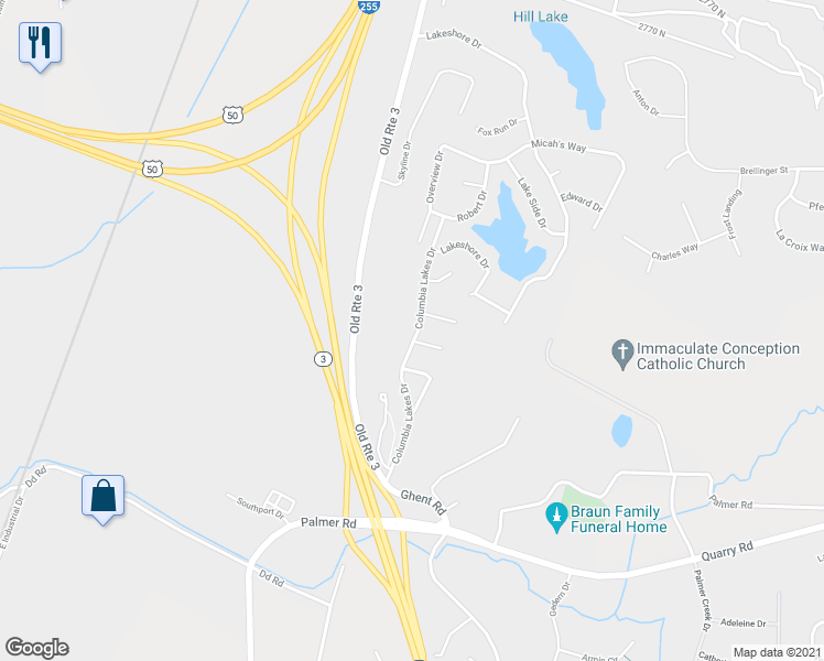 map of restaurants, bars, coffee shops, grocery stores, and more near 2613 Columbia Lakes Drive in Columbia