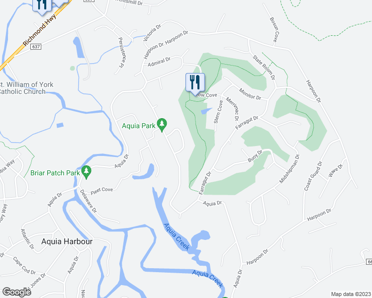 map of restaurants, bars, coffee shops, grocery stores, and more near 2022 Schooner Drive in Stafford