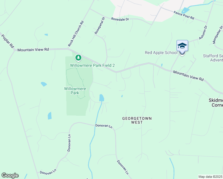 map of restaurants, bars, coffee shops, grocery stores, and more near 31 Willowmere Court in Stafford