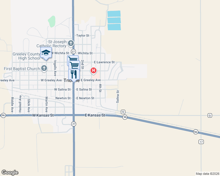 map of restaurants, bars, coffee shops, grocery stores, and more near 700 East Greeley Avenue in Tribune