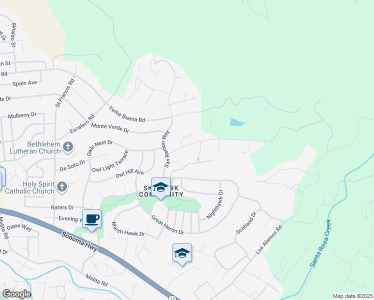 map of restaurants, bars, coffee shops, grocery stores, and more near 5926 Sunhawk Drive in Santa Rosa
