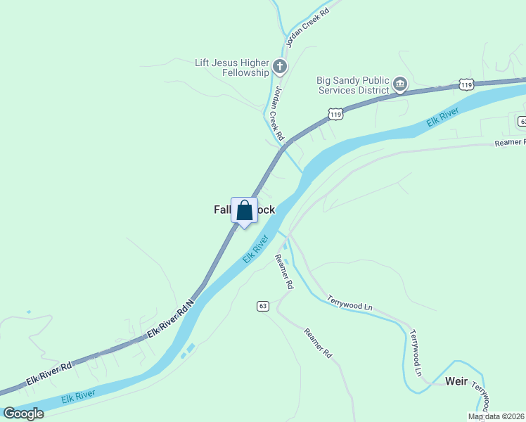 map of restaurants, bars, coffee shops, grocery stores, and more near 34 New Light Lane in Elkview