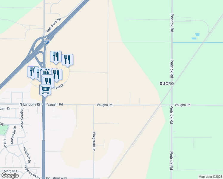 map of restaurants, bars, coffee shops, grocery stores, and more near 725 Vaughn Road in Dixon