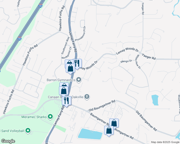map of restaurants, bars, coffee shops, grocery stores, and more near 5986 Pennbrooke Drive in St. Louis