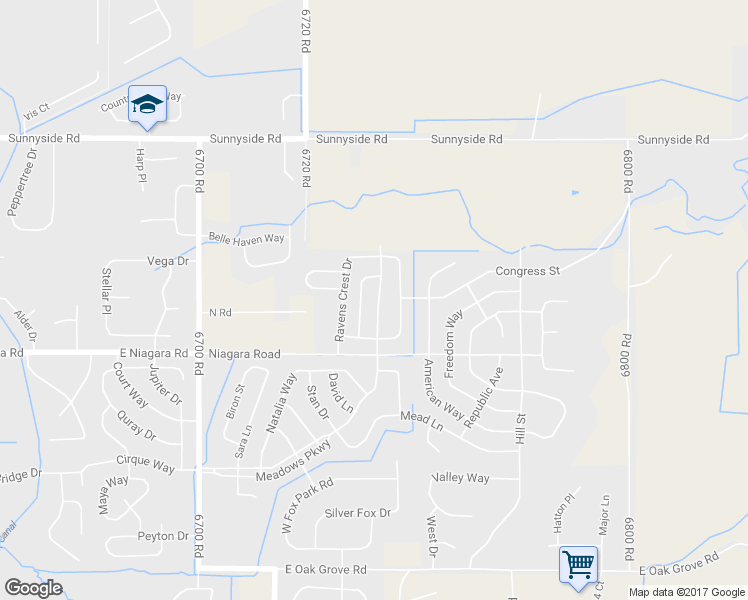 map of restaurants, bars, coffee shops, grocery stores, and more near 3341 Meadows Parkway in Montrose
