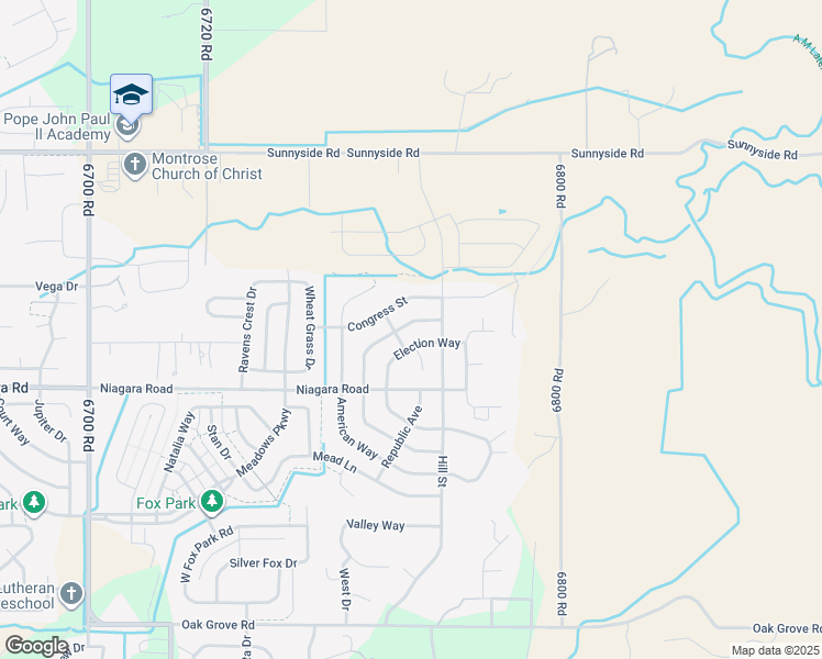 map of restaurants, bars, coffee shops, grocery stores, and more near 1625 Freedom Way in Montrose