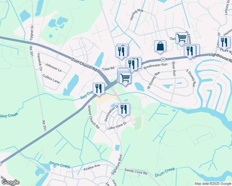 map of restaurants, bars, coffee shops, grocery stores, and more near Americana Parkway in Selbyville