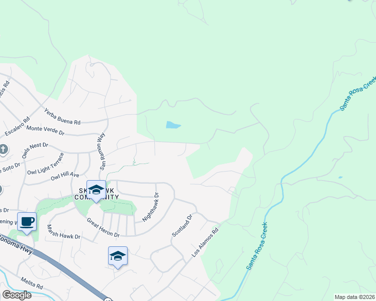 map of restaurants, bars, coffee shops, grocery stores, and more near 1598 Grayhawk Place in Santa Rosa