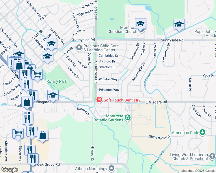 map of restaurants, bars, coffee shops, grocery stores, and more near 2040 Scarborough Way in Montrose
