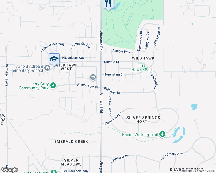 map of restaurants, bars, coffee shops, grocery stores, and more near 10100 Wildhawk Drive in Sacramento