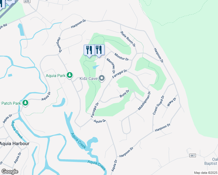 map of restaurants, bars, coffee shops, grocery stores, and more near 2021 Farragut Drive in Stafford