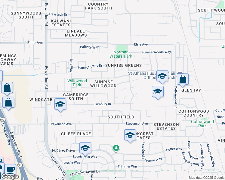 map of restaurants, bars, coffee shops, grocery stores, and more near 8337 Sutter Buttes Way in Sacramento