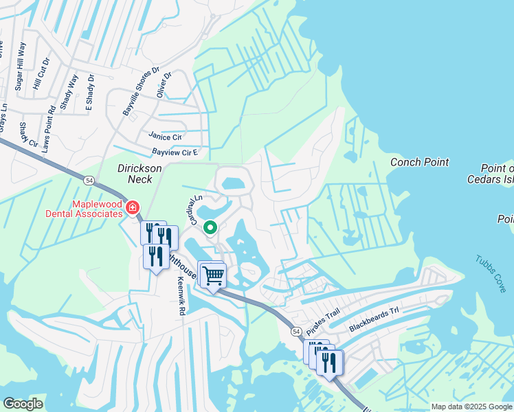 map of restaurants, bars, coffee shops, grocery stores, and more near 438 Heron Lane in Selbyville