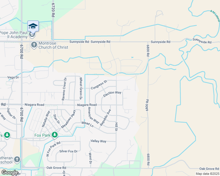 map of restaurants, bars, coffee shops, grocery stores, and more near 1625 Freedom Way in Montrose