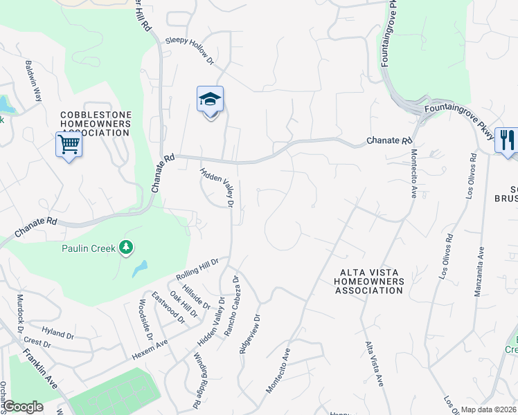 map of restaurants, bars, coffee shops, grocery stores, and more near 3159 Montecito Meadow Drive in Santa Rosa