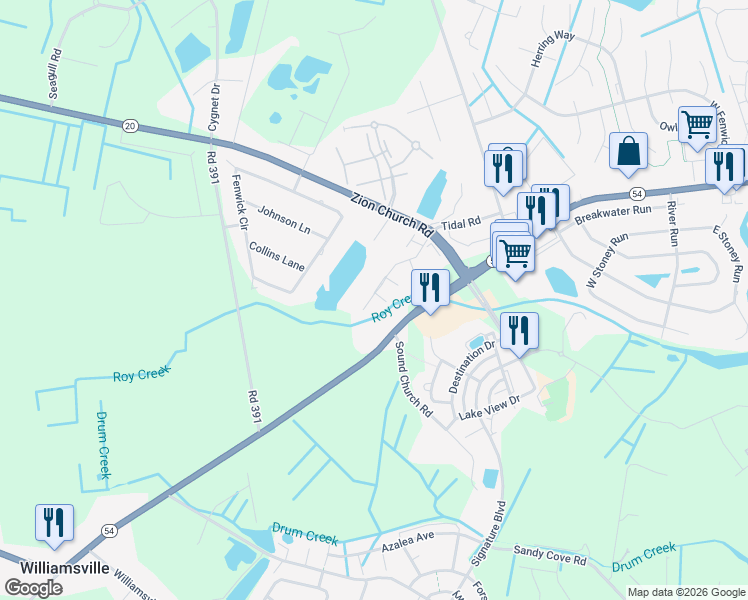 map of restaurants, bars, coffee shops, grocery stores, and more near 36424 Arrington Drive in Selbyville